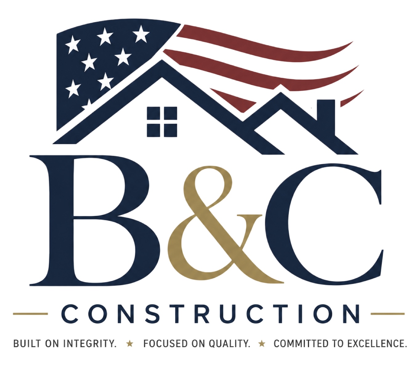 B&C Construction logo — American flag roof mark